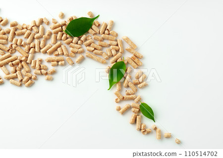 Wood pellets biofuel isolated on white background 110514702