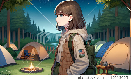 woman lighting a bonfire at camp woman lighting a bonfire at camp 110515005