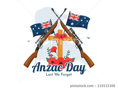 Anzac Day of Lest We Forget Vector Illustration on 25 April with Remembrance Soldier Paying Respect and Red Poppy Flower in Flat Cartoon Background Anzac Day of Lest We Forget Vector Illustration on 25 April with Remembrance Soldier Paying Respect and Red Poppy Flower in Flat Cartoon Background 110515300