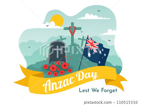 Anzac Day of Lest We Forget Vector Illustration on 25 April with Remembrance Soldier Paying Respect and Red Poppy Flower in Flat Cartoon Background Anzac Day of Lest We Forget Vector Illustration on 25 April with Remembrance Soldier Paying Respect and Red Poppy Flower in Flat Cartoon Background 110515310