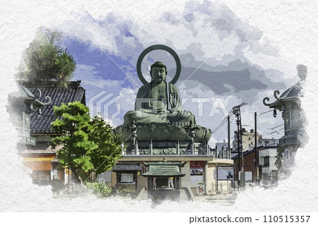 水彩風格高岡大佛 富山縣高岡市 水彩風格高岡大佛 富山縣高岡市 110515357