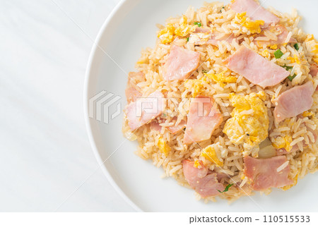 bacon ham fried rice on plate 110515533