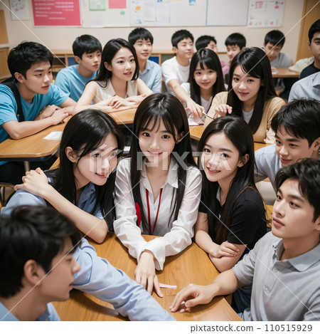 Group photo of high school girls in the classroom AI photo AI image AI gravure 110515929