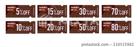 Coupon vector design set 1 of various discount rates for dark chocolate that can be used for Valentine's Day sale 110515982