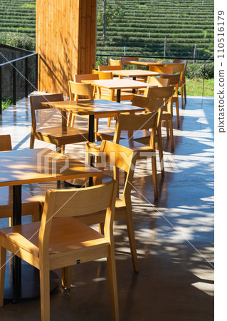 empty wood table and chair empty wood table and chair 110516179