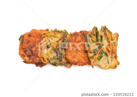 Pajeon or Korean pancake and Korean Kimchi pancake or Kimchijeon on white background Pajeon or Korean pancake and Korean Kimchi pancake or Kimchijeon on white background 110516211