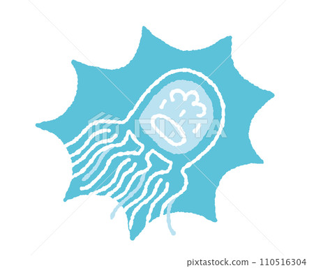 水下漂浮的海洋危險生物水母的手繪插圖 110516304