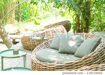 pillow on patio outdoor chair 110516682