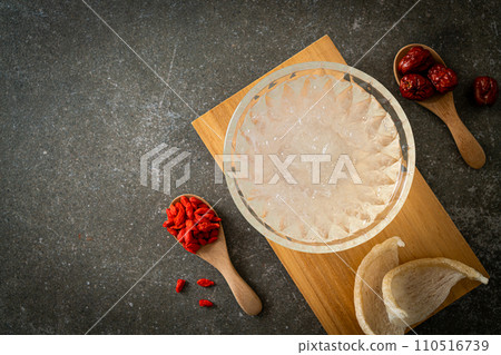 Edible bird's nest soup in glass bowl 110516739