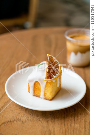 lemon pound cake on white plate 110517042