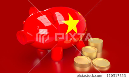 The red piggy bank and coins for Chinese saving or business concept 3d rendering. 110517833