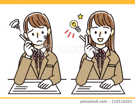 A female student who had something she didn't understand/a female student who understood something Illustration material 110518203