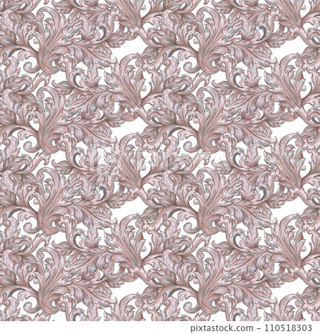Hand drawn watercolor vintage ornament seamless pattern. Baroque illustration isolated on white background. Can be used for textile, fabric and other printed products. 110518303