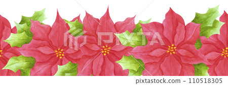 Hand drawn watercolor poinsettia seamless border isolated on white background. Can be used for label, tape, decoration and other printed products. 110518305