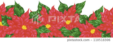 Hand drawn watercolor poinsettia seamless border isolated on white background. Can be used for label, tape, decoration and other printed products. 110518306