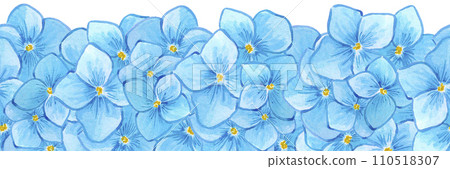 Hand drawn watercolor blue hortense flowers seamless border isolated on white background. Can be used for label, tape, decoration and other printed products. 110518307