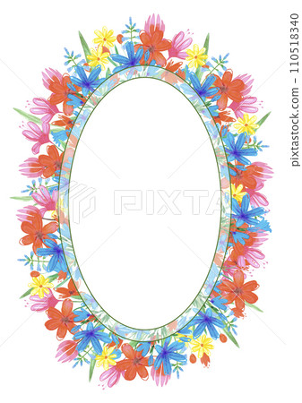 Hand drawn watercolor abstract flowers bouquet frame border isolated on white background. Can be used for cards, album, poster and other printed products. 110518340