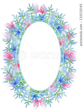 Hand drawn watercolor abstract periwinkle and daisy flowers frame border isolated on white background. Can be used for cards, album, poster and other printed products. Hand drawn watercolor abstract periwinkle and daisy flowers frame border isolated on white background. Can be used for cards, album, poster and other printed products. 110518345