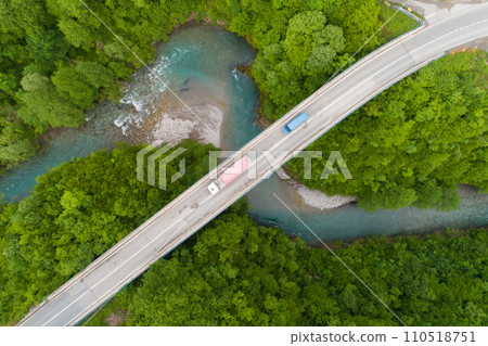 aerial view of the road bridge across the Moraca river aerial view of the road bridge across the Moraca river 110518751