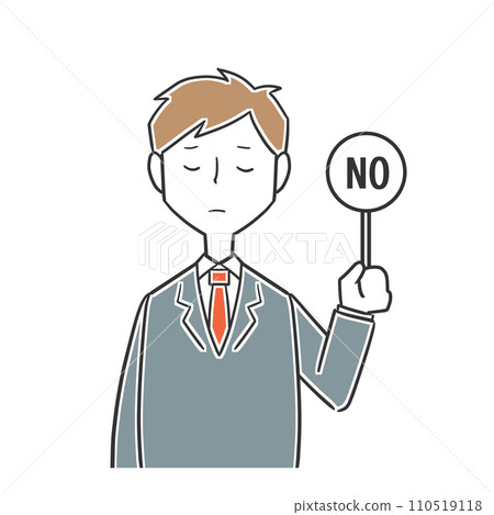 A man in a suit raising a NO sign A man in a suit raising a NO sign 110519118