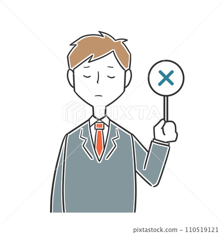 A man in a suit holds up a sign with an x written on it. A man in a suit holds up a sign with an x written on it. 110519121