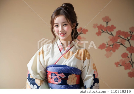 Beautiful long-sleeved kimono, Noshi pattern, Japanese “AI generated image” 110519219