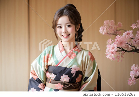 漂亮的長袖和服，Noshi圖案，日本“AI生成圖像” 110519262