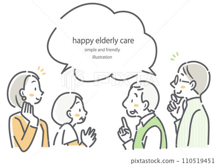 年邁父母和一對中年夫婦的簡單時尚的線條畫插圖 110519451