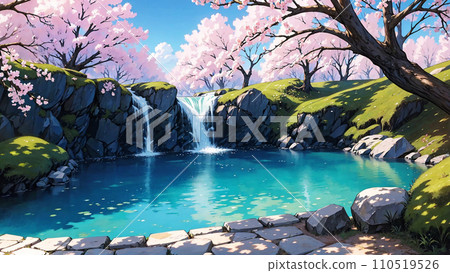 春天風景與櫻花和美麗的水邊 110519526