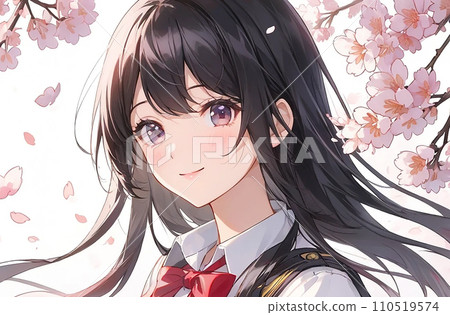 櫻花和穿著制服的女孩插畫“AI生成圖像” 櫻花和穿著制服的女孩插畫“AI生成圖像” 110519574