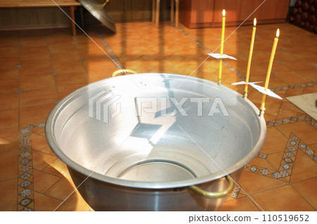 Bath for Orthodox infant baptism. Baptism ceremony. Bath for Orthodox infant baptism. Baptism ceremony. 110519652