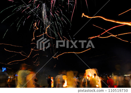 Night view and countdown of Patong Beach, Phuket, Thailand 110519730