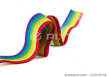 Colorful rainbow ribbon closeup isolated on white background. Colorful LGBT design. Colorful rainbow ribbon closeup isolated on white background. Colorful LGBT design. 110519736
