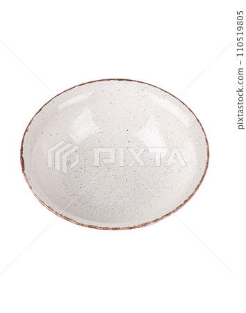 White empty deep clay plate on a white background. White empty deep clay plate on a white background. 110519805