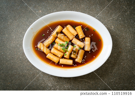 Spicy Jjajang Tteokbokki or Korean rice cake in spicy black bean sauce Spicy Jjajang Tteokbokki or Korean rice cake in spicy black bean sauce 110519916