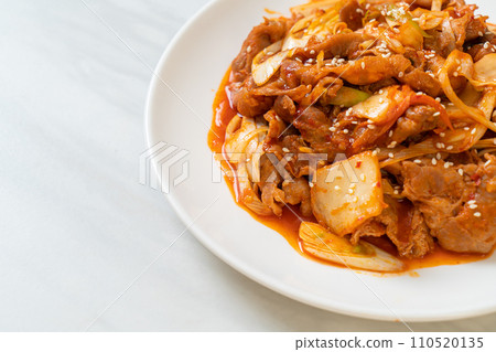 stir-fried pork with Korean spicy paste and kimchi stir-fried pork with Korean spicy paste and kimchi 110520135