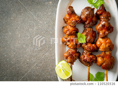 grilled chicken gizzard skewer with herbs and spices 110520316
