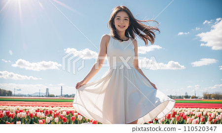 Cute girl tulip field "AI generated image" Cute girl tulip field "AI generated image" 110520347