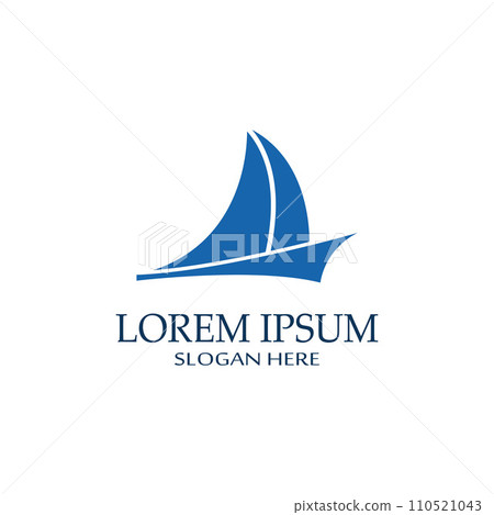 Sailboat or sailing boat logo with waves of waves. Using the logo icon design concept vector illustration template Sailboat or sailing boat logo with waves of waves. Using the logo icon design concept vector illustration template 110521043