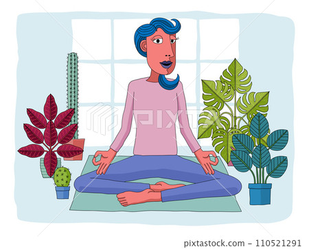 Woman Meditating Doing Yoga Pilates Illustration Woman Meditating Doing Yoga Pilates Illustration 110521291