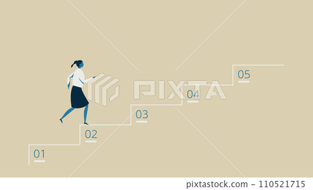 5 A woman climbing a level of stairs. 110521715