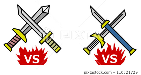 Illustrations of confrontations with swords and swords used in confrontations and duels 110521729