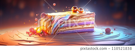 bright festive piece of cake for a holiday or a gift, abstraction, generative AI 110521838