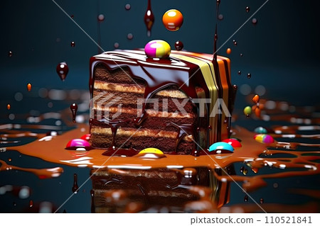 bright festive piece of cake for a holiday or a gift, abstraction, generative AI 110521841
