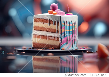 bright festive piece of cake for a holiday or a gift, abstraction, generative AI 110521843