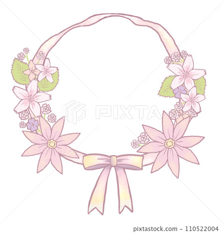 Spring flower wreath with cherry blossoms and ribbon Spring flower wreath with cherry blossoms and ribbon 110522004