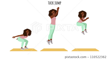 Young woman doing tuck jump exercise 110522362