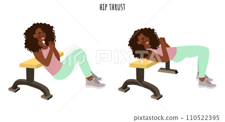 Young woman doing hip thrust exercise Young woman doing hip thrust exercise 110522395