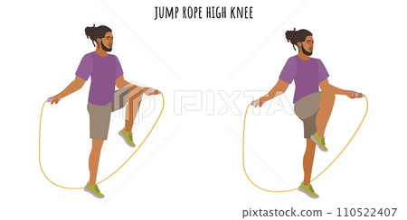 Young man doing jump rope high knee exercise 110522407
