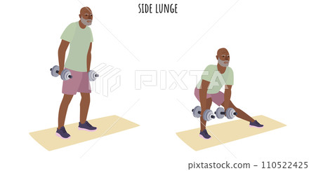 Senior man doing side lunge exercise 110522425